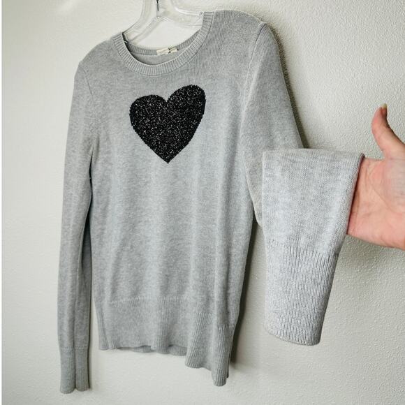 Gap Light Gray Metallic Heart Intarsia Crewneck Pullover Long Sleeve Sweater S - Picture 5 of 12